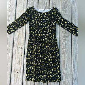 BODEN BRITISH STYLE  PENNY JERSEY DRESS SIZE 2R BLACK FLORAL SPRING Classic Boho